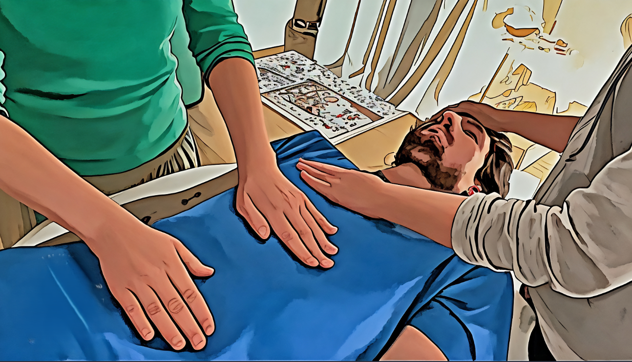 Étudiants de l’Académie Holistique en pratique avancée, affinant leur expertise pour devenir des guérisseurs accomplis.